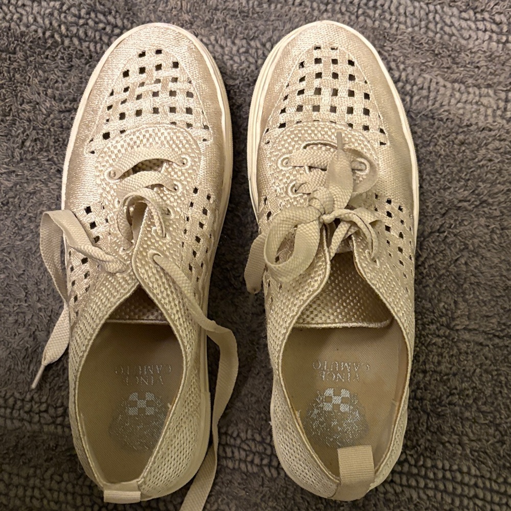 Gold Perforated Lace-Up Sneakers